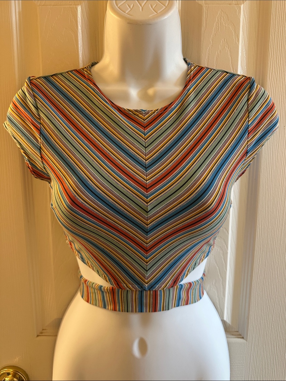 RVCA Multicolor Chevron-Stripe Crop Top - Cap Sleeve